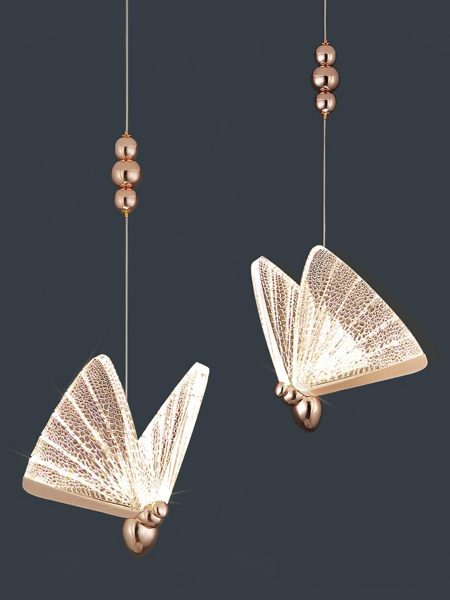 Modern Butterfly LED Pendant Light with Transparent Acrylic Wings and Adjustable Hanging Height
