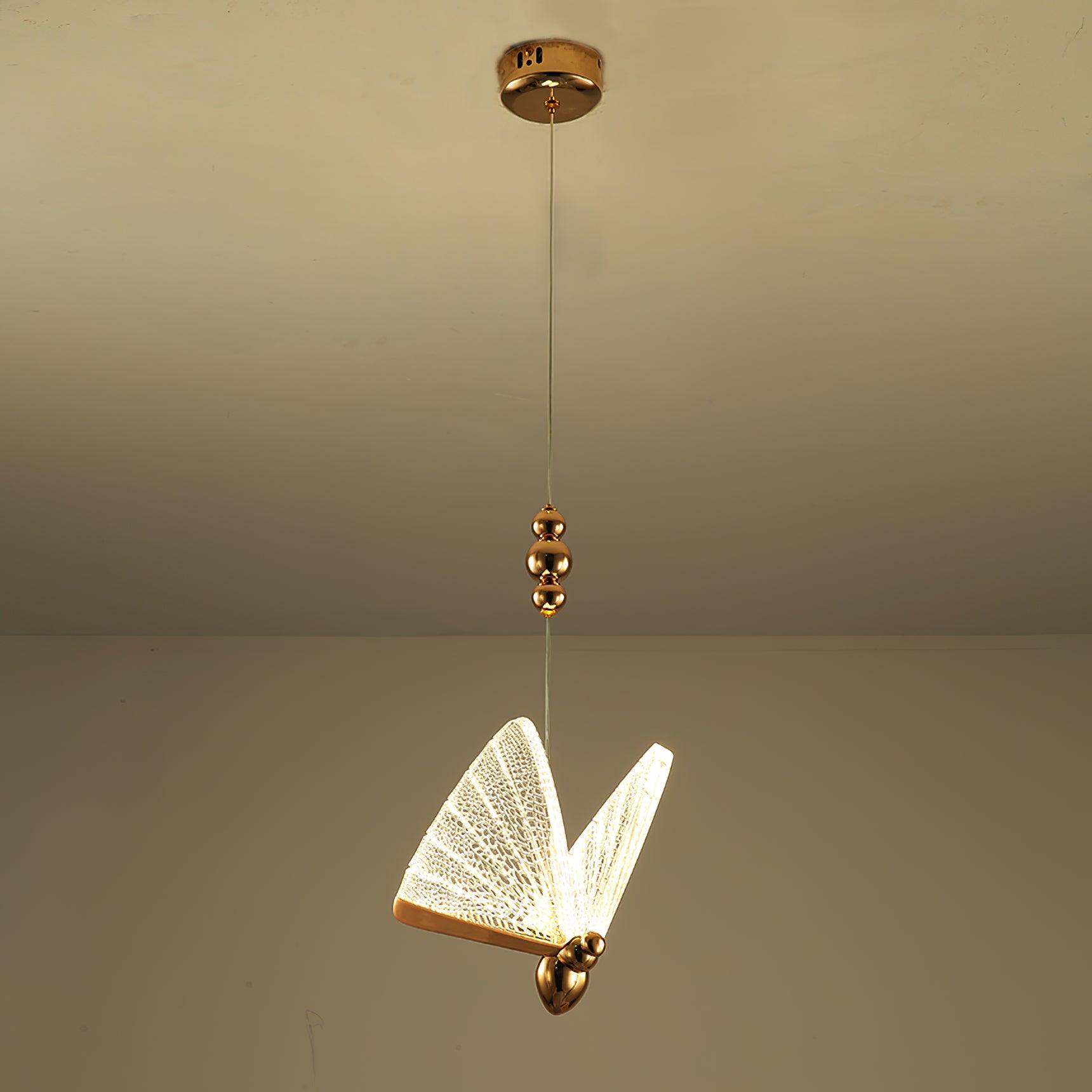 Modern Butterfly LED Pendant Light with Transparent Acrylic Wings and Adjustable Hanging Height