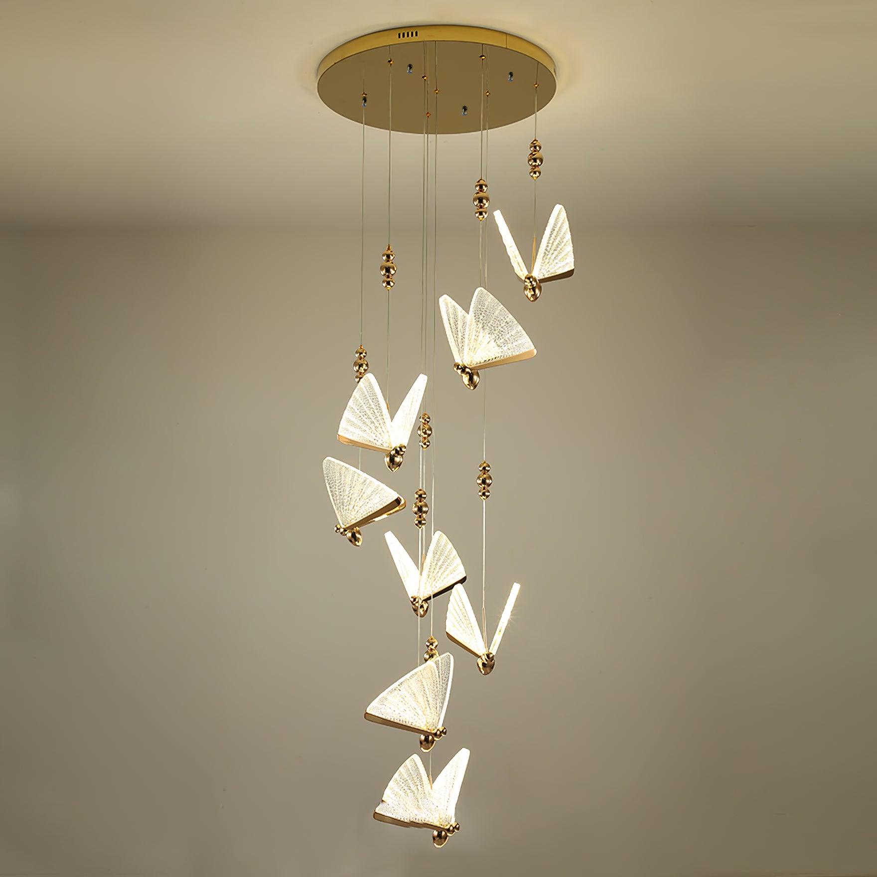 Modern Butterfly LED Pendant Light with Transparent Acrylic Wings and Adjustable Hanging Height