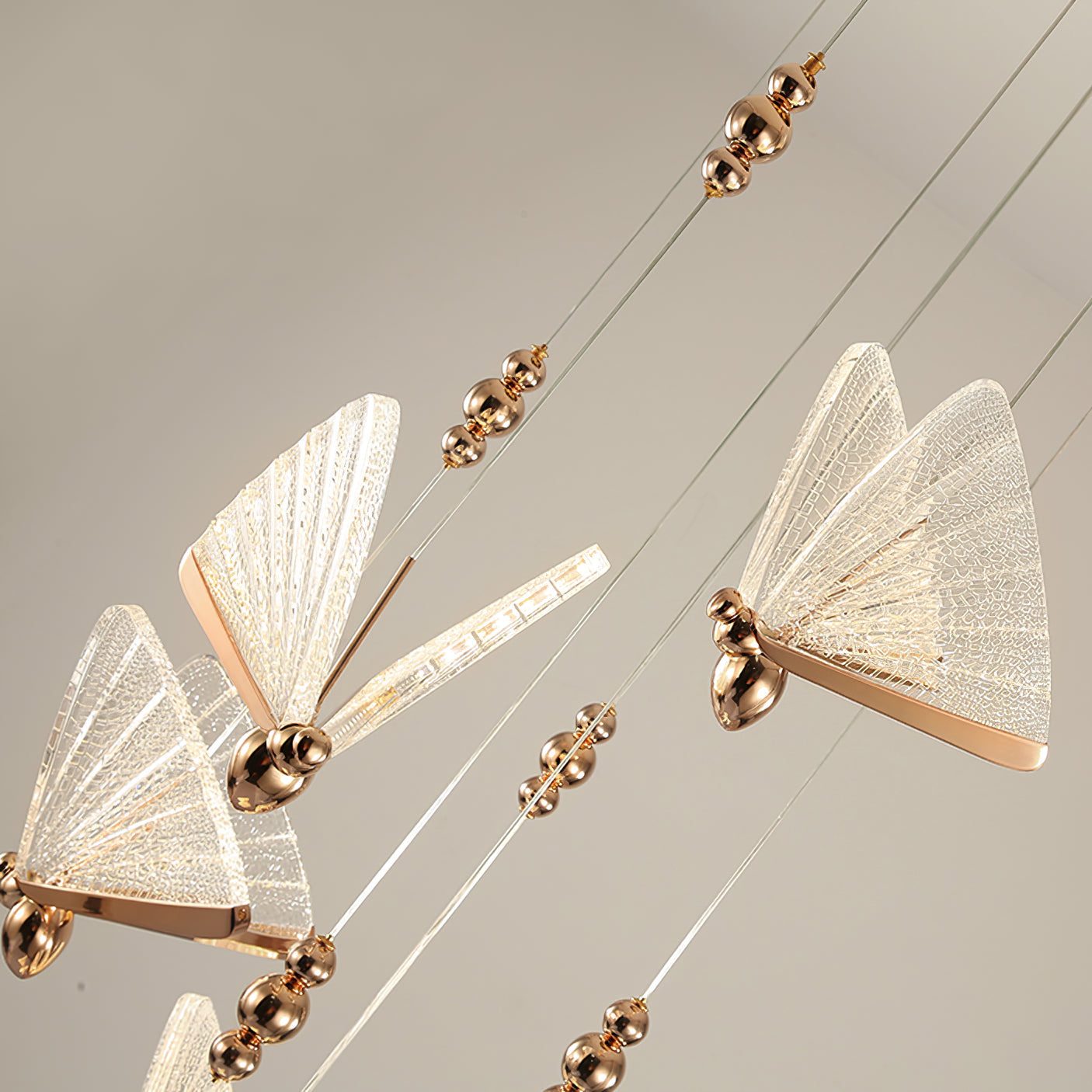 Modern Butterfly LED Pendant Light with Transparent Acrylic Wings and Adjustable Hanging Height