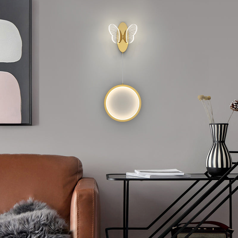 Modern Butterfly LED Wall Sconce with 3 Color Dimming for Bedroom and Living Room in Gold or Black