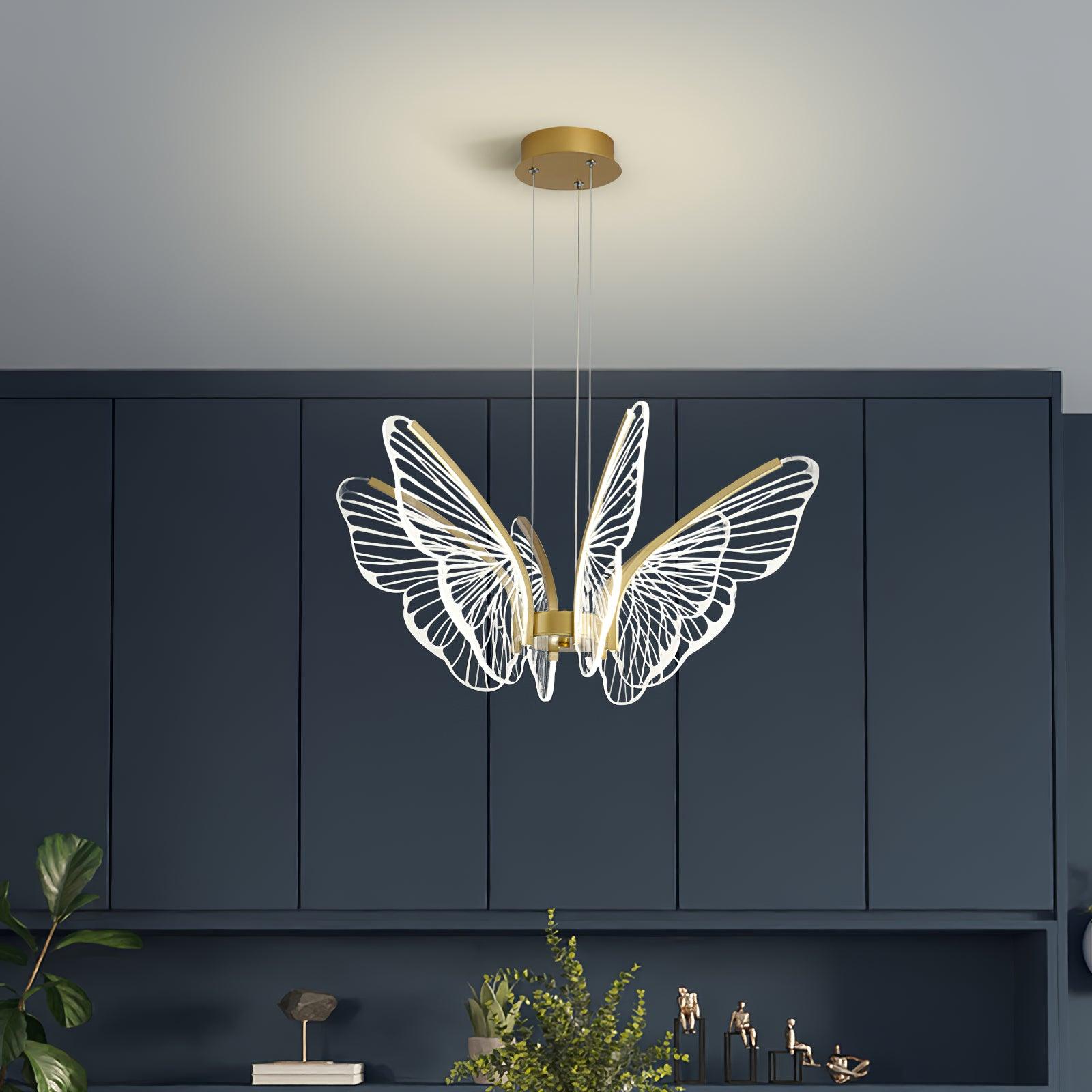 Modern Butterfly Phalaenopsis LED Chandelier Gold Acrylic Pendant Light for Living Room