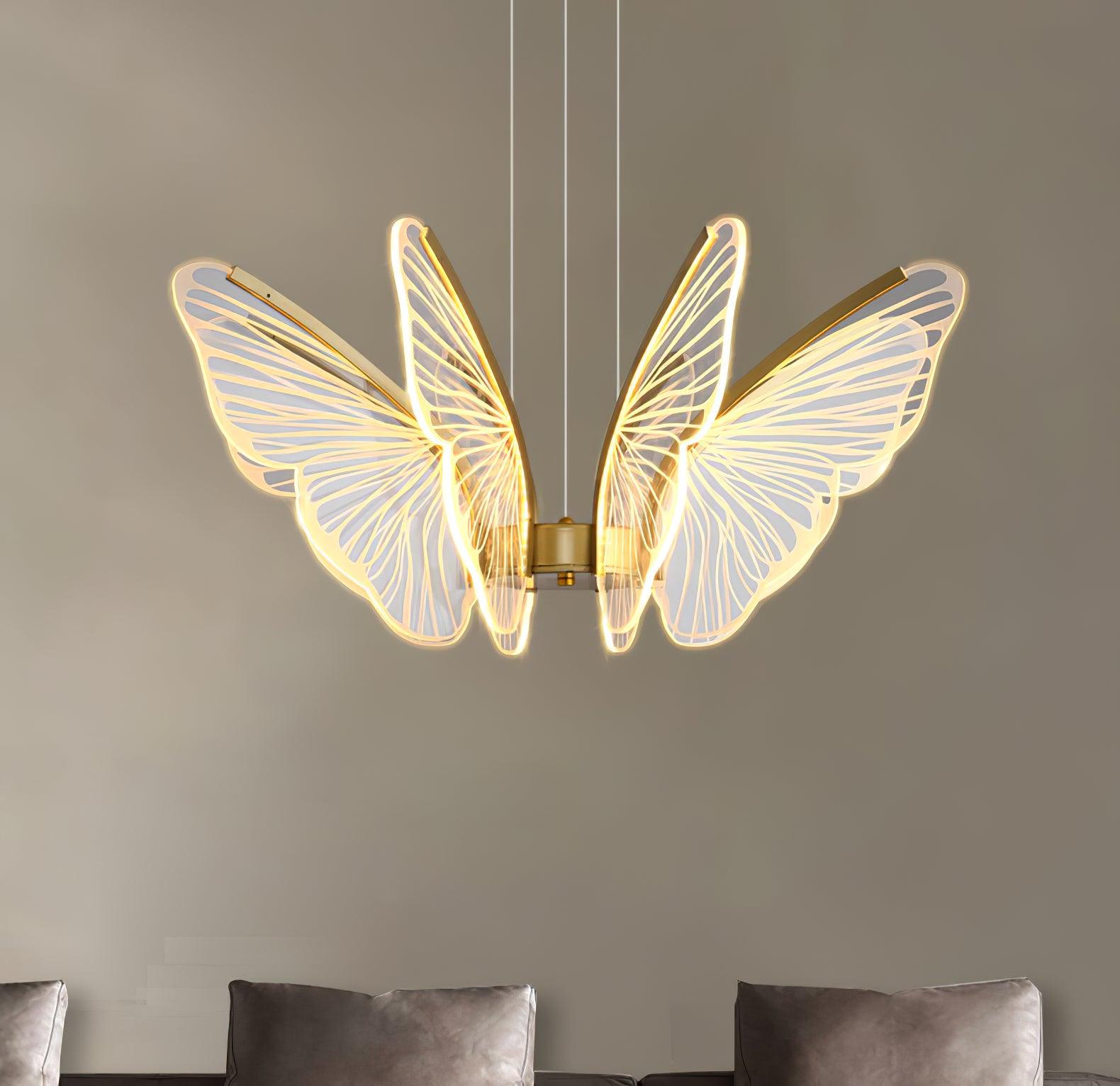 Modern Butterfly Phalaenopsis LED Chandelier Gold Acrylic Pendant Light for Living Room