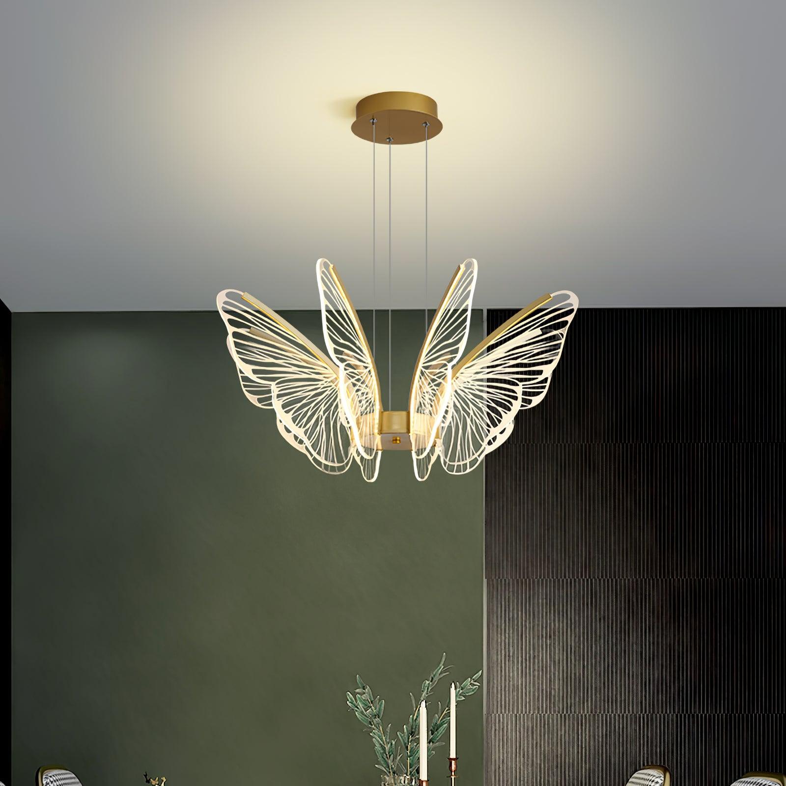 Modern Butterfly Phalaenopsis LED Chandelier Gold Acrylic Pendant Light for Living Room