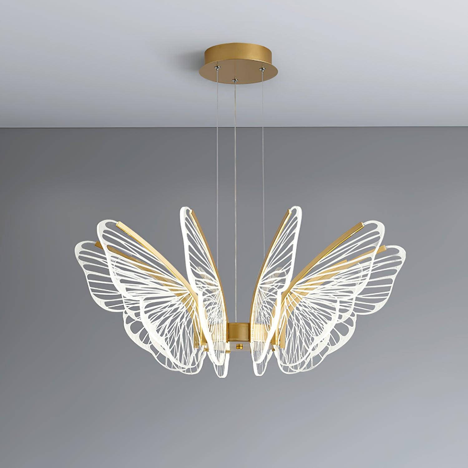 Modern Butterfly Phalaenopsis LED Chandelier Gold Acrylic Pendant Light for Living Room