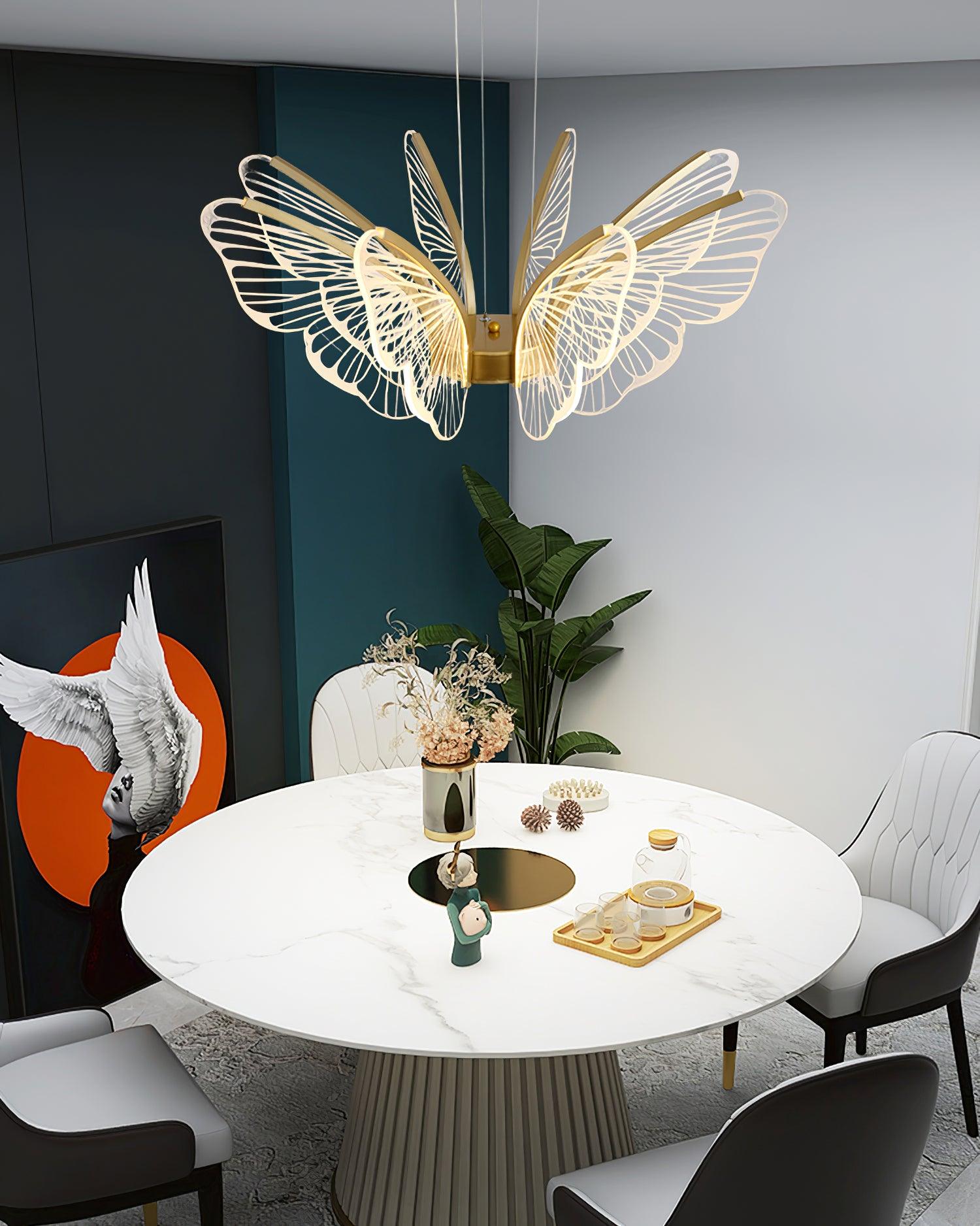 Modern Butterfly Phalaenopsis LED Chandelier Gold Acrylic Pendant Light for Living Room
