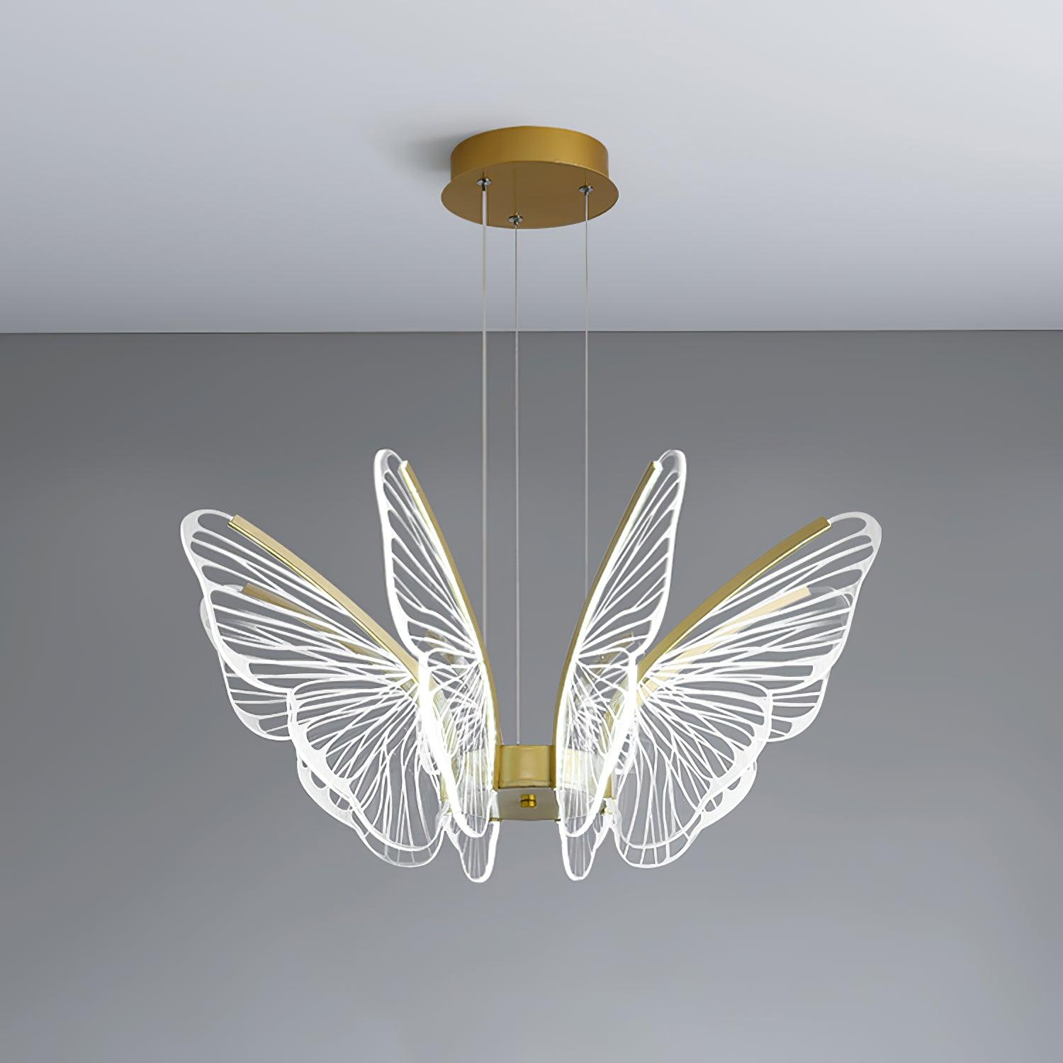 Modern Butterfly Phalaenopsis LED Chandelier Gold Acrylic Pendant Light for Living Room