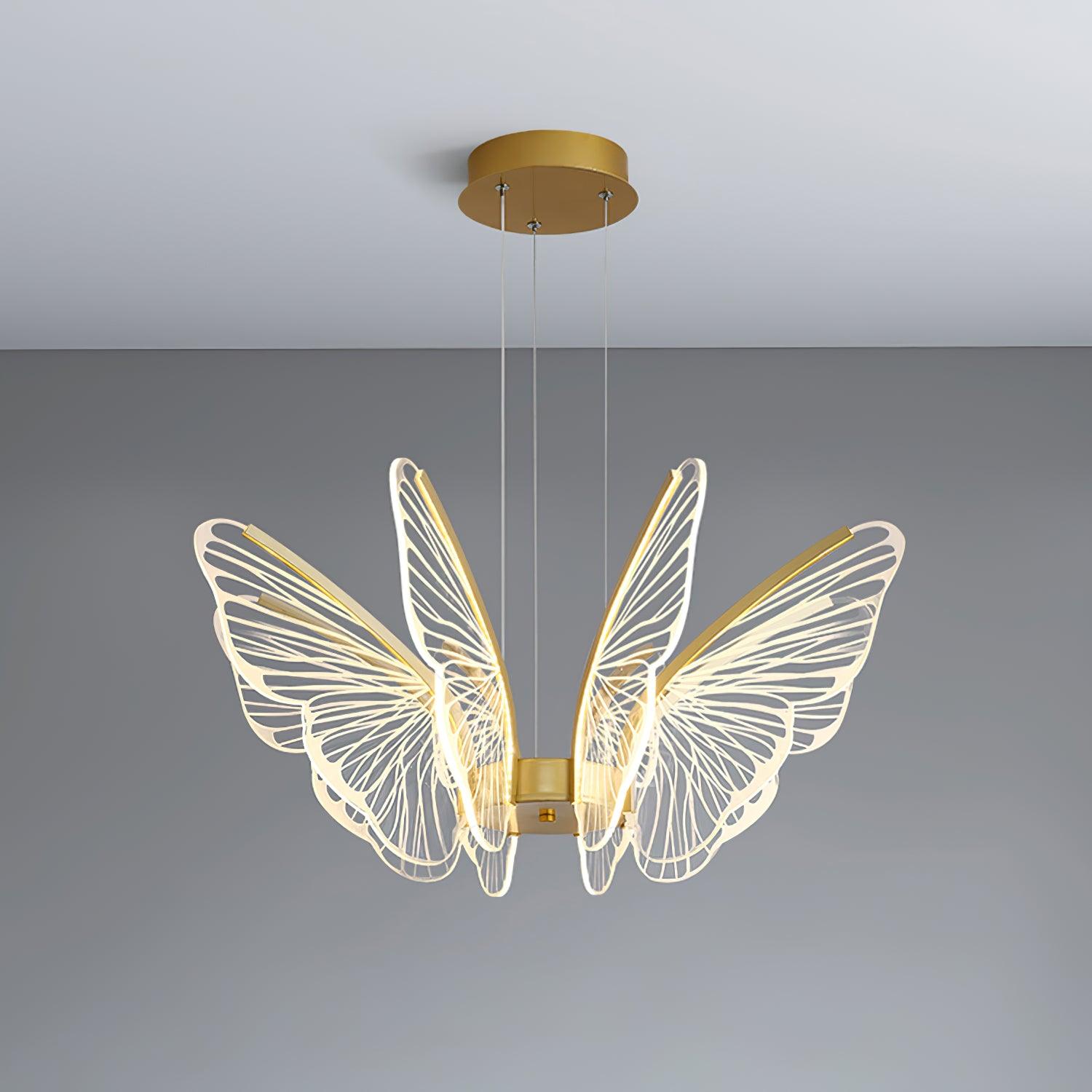 Modern Butterfly Phalaenopsis LED Chandelier Gold Acrylic Pendant Light for Living Room