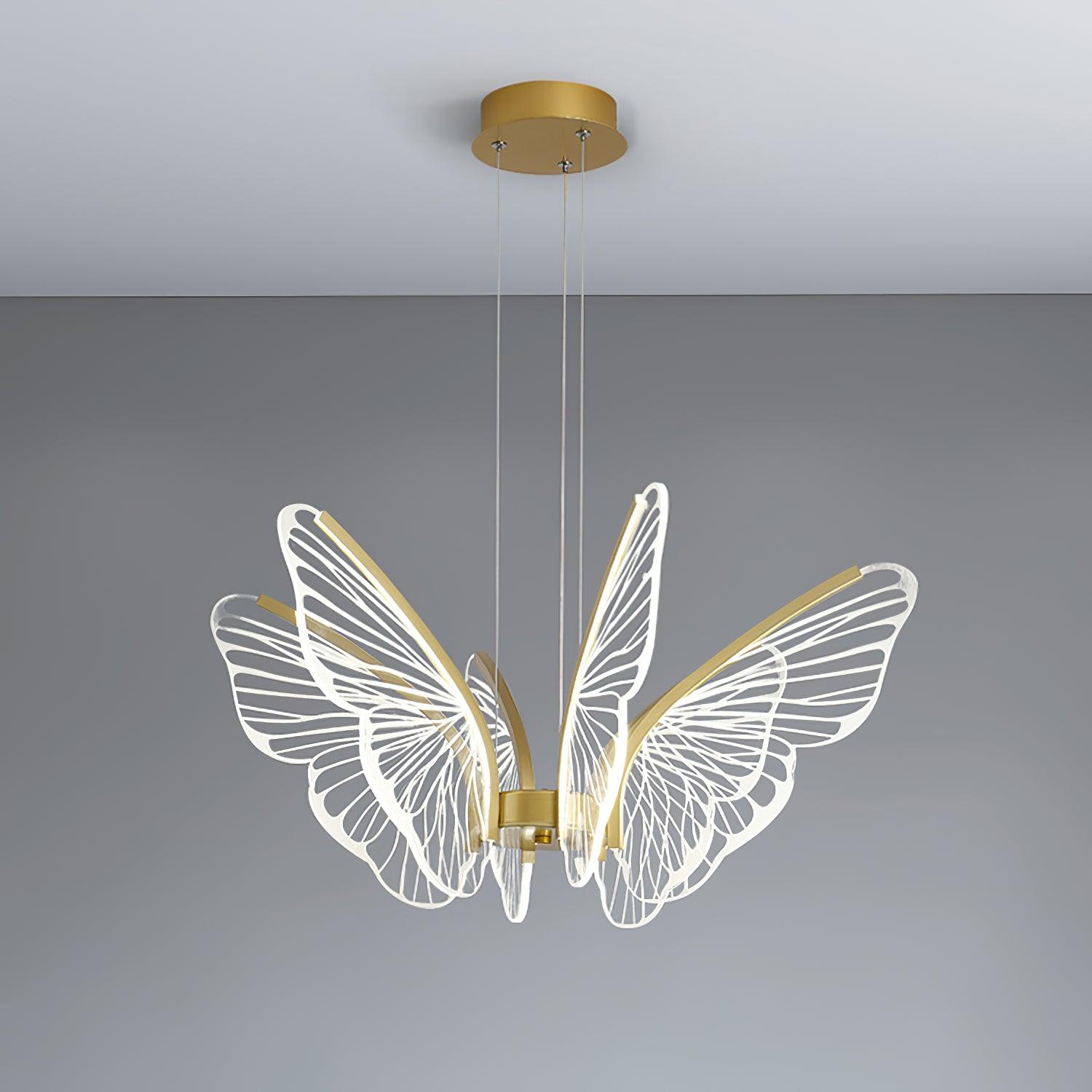 Modern Butterfly Phalaenopsis LED Chandelier Gold Acrylic Pendant Light for Living Room