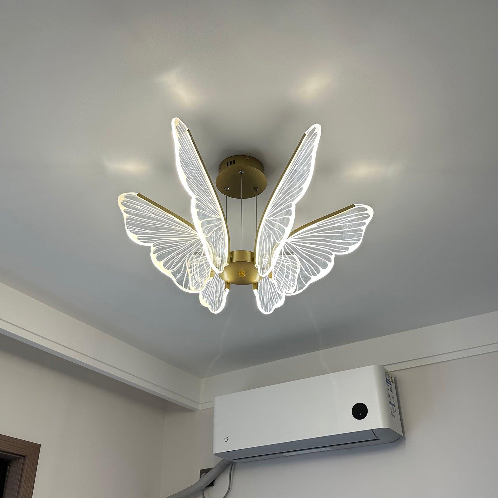 Modern Butterfly Phalaenopsis LED Chandelier Gold Acrylic Pendant Light for Living Room