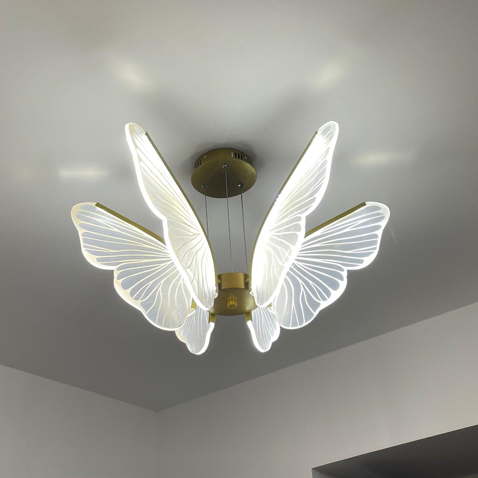 Modern Butterfly Phalaenopsis LED Chandelier Gold Acrylic Pendant Light for Living Room