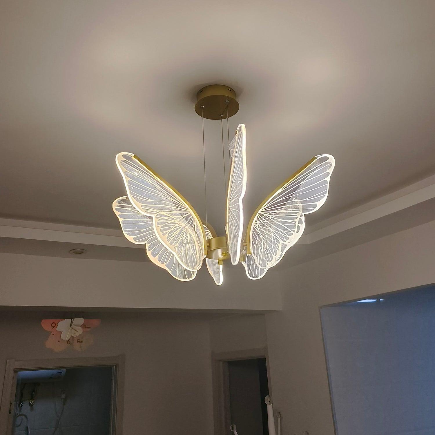 Modern Butterfly Phalaenopsis LED Chandelier Gold Acrylic Pendant Light for Living Room