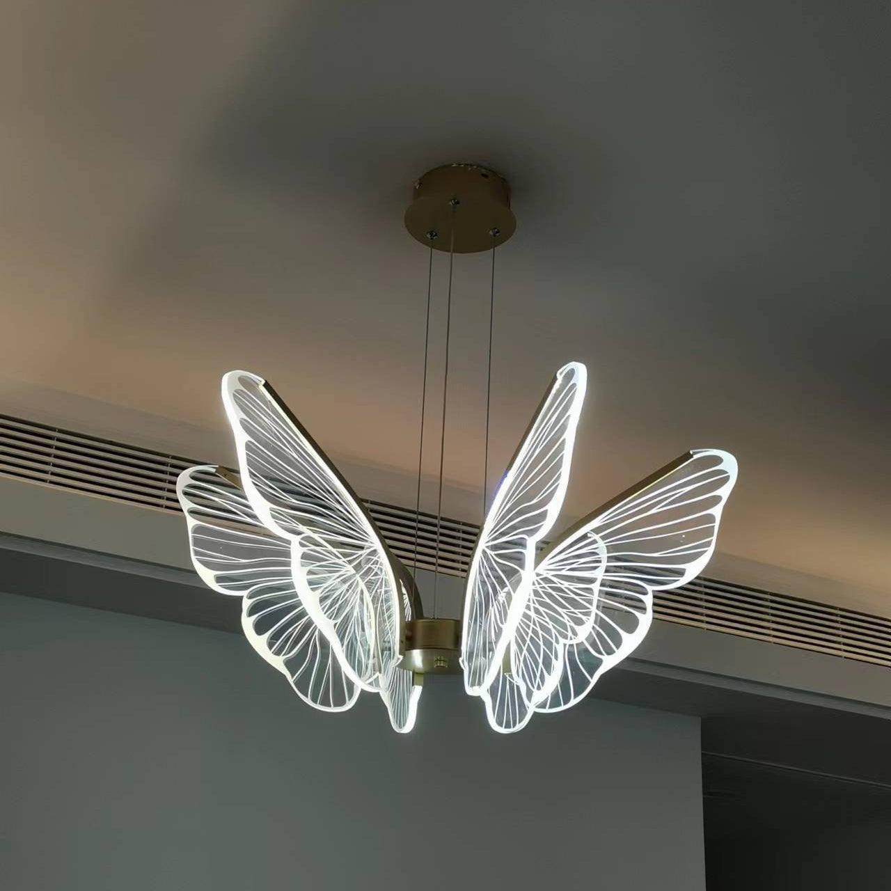 Modern Butterfly Phalaenopsis LED Chandelier Gold Acrylic Pendant Light for Living Room