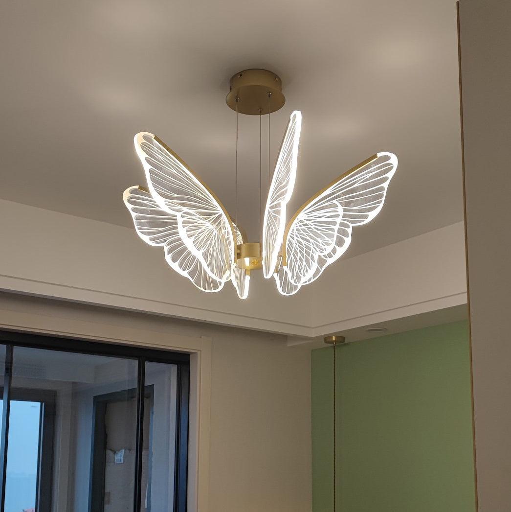 Modern Butterfly Phalaenopsis LED Chandelier Gold Acrylic Pendant Light for Living Room