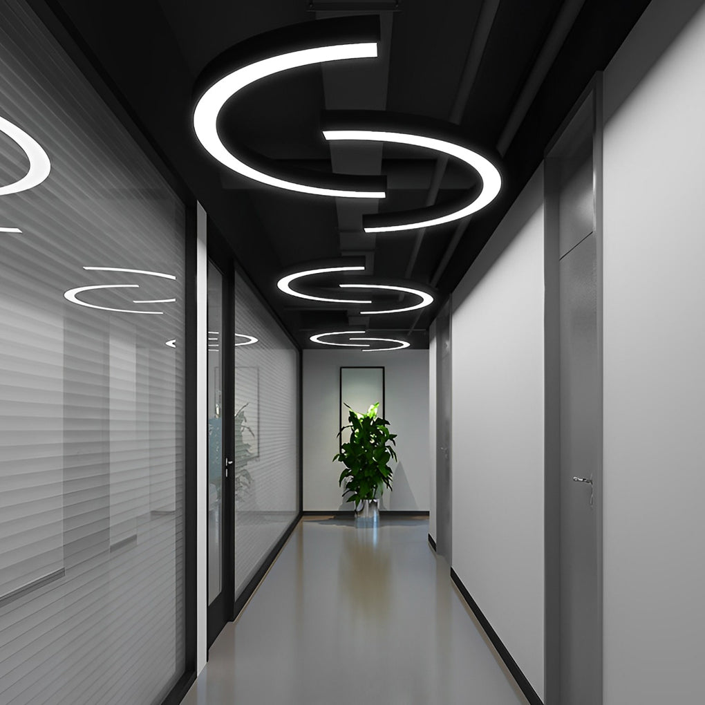 Modern C Shape LED Profile Pendant Light Curved Half Circle Architectural Hanging Fixture for Office