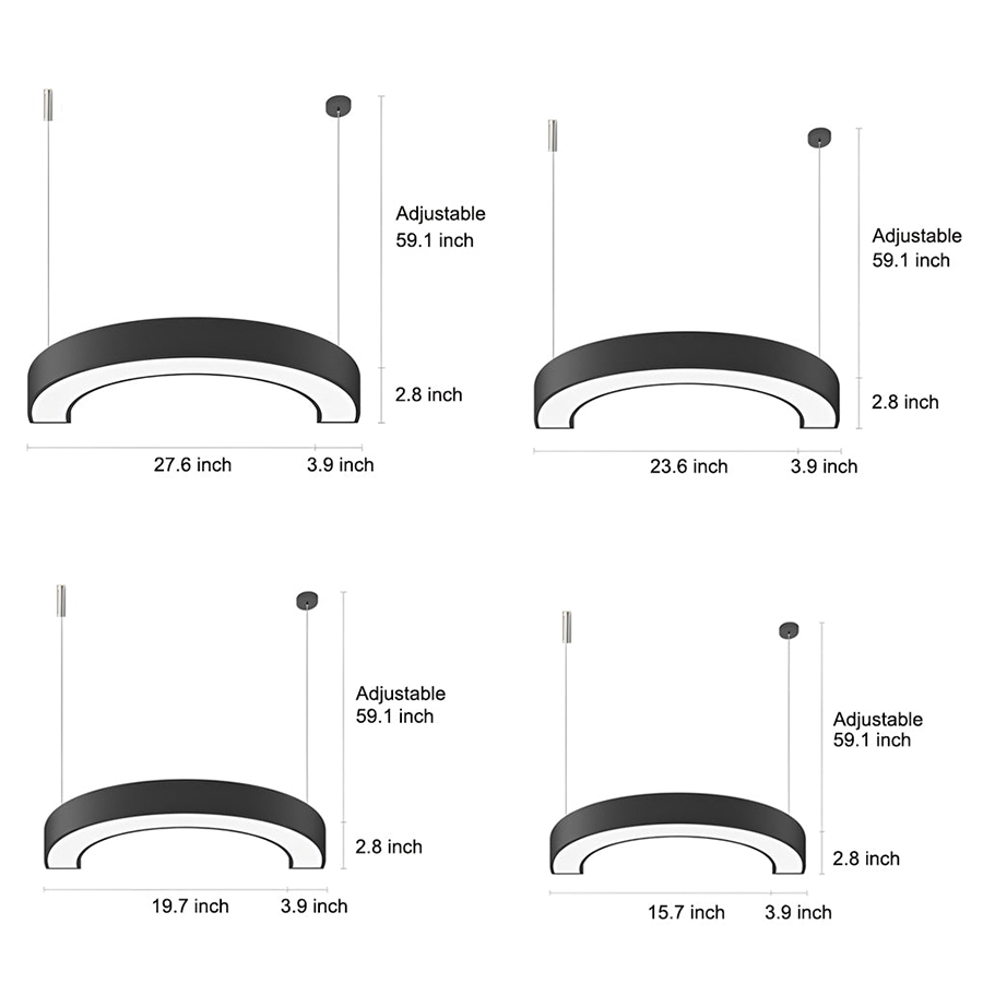 Modern C Shape LED Profile Pendant Light Curved Half Circle Architectural Hanging Fixture for Office