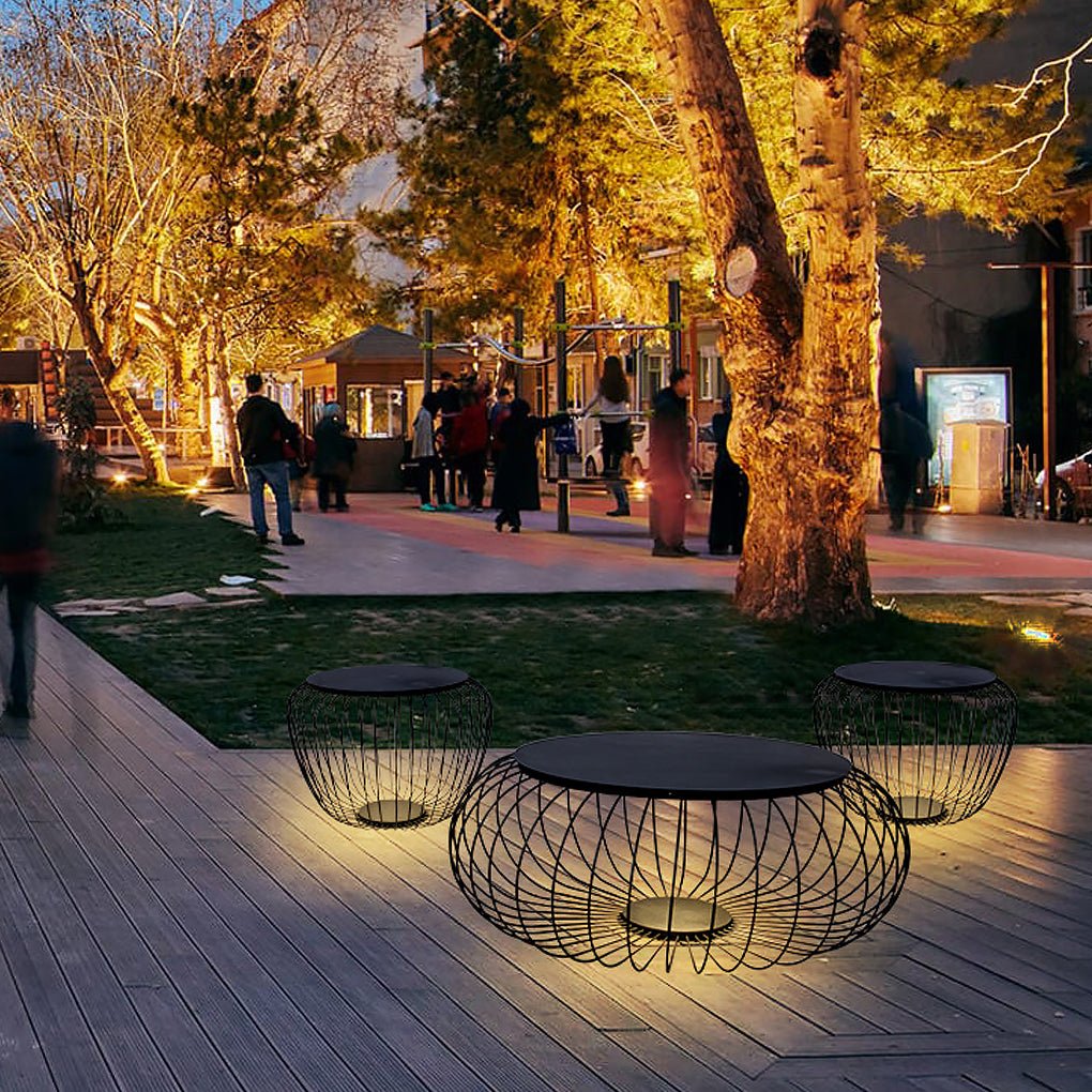 Modern Cage Style Outdoor LED Stool Lamp Waterproof Landscape Lighting for Garden and Villa
