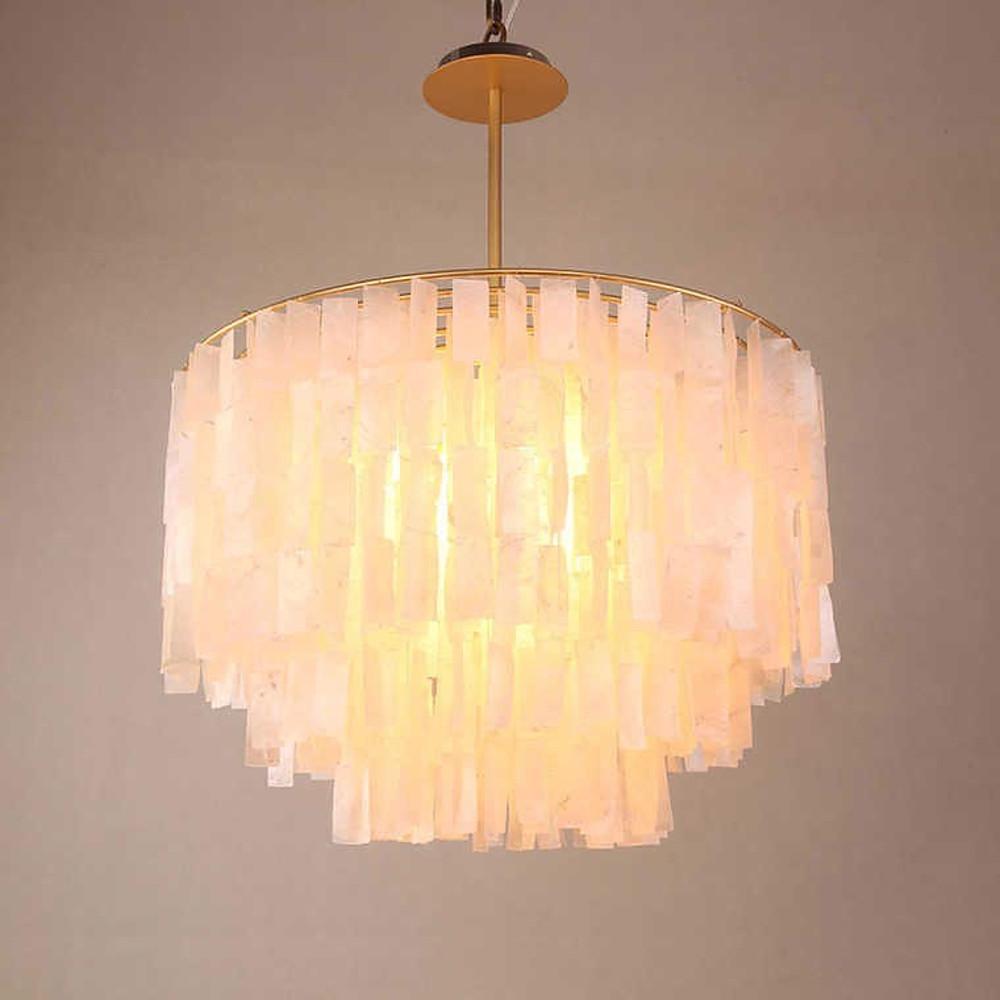 Modern Capiz Shell Chandelier Contemporary Shell Shaped Pendant Light in Gold and White