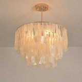 Modern Capiz Shell Chandelier Contemporary Shell Shaped Pendant Light in Gold and White
