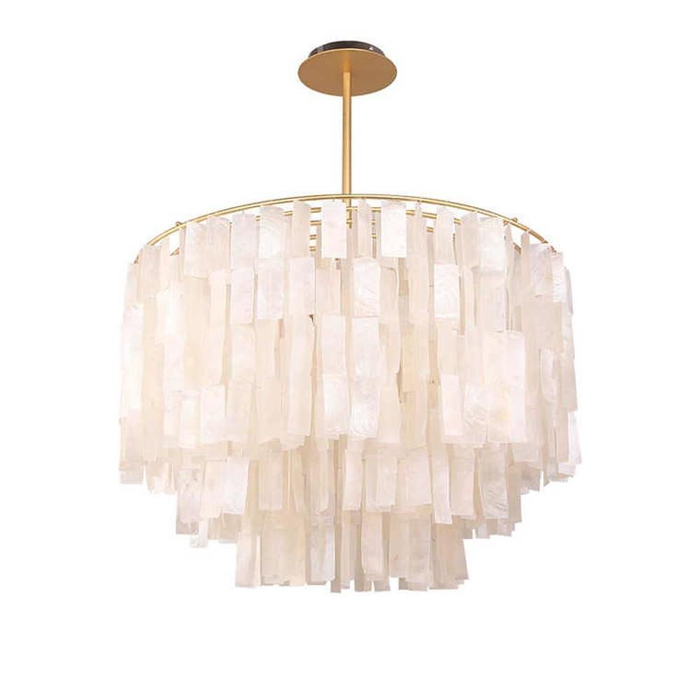 Modern Capiz Shell Chandelier Contemporary Shell Shaped Pendant Light in Gold and White