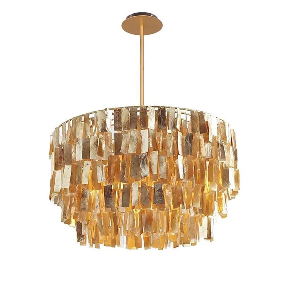 Modern Capiz Shell Chandelier Contemporary Shell Shaped Pendant Light in Gold and White