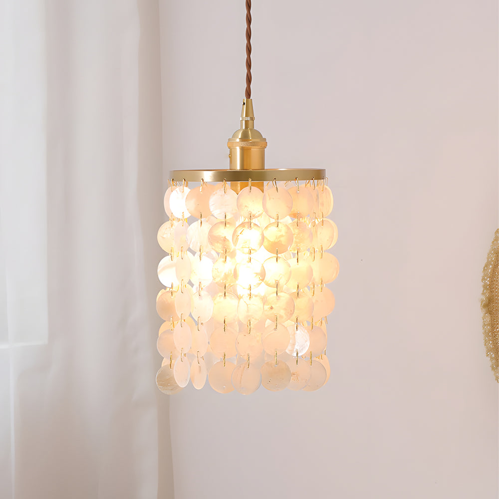 Modern Capiz Shell Pendant Light Coastal Seashell Hanging Chandelier for Bedroom and Dining Room
