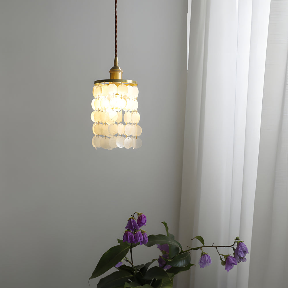 Modern Capiz Shell Pendant Light Coastal Seashell Hanging Chandelier for Bedroom and Dining Room