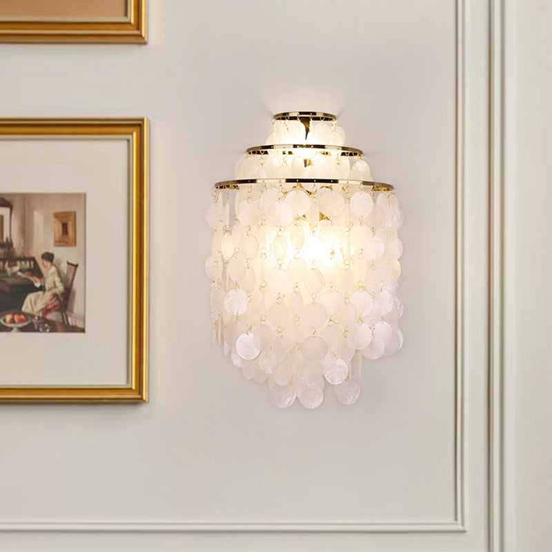Modern Cascading White Shell Wall Light Fixture Chrome Metal Sconce for Indoor Decor