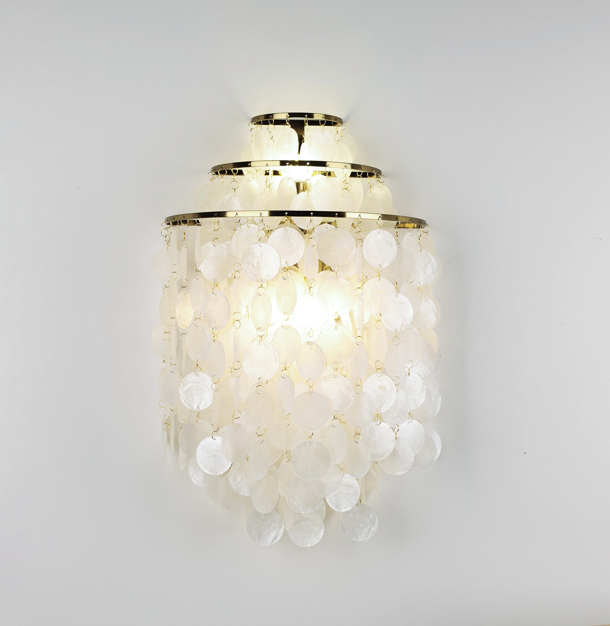 Modern Cascading White Shell Wall Light Fixture Chrome Metal Sconce for Indoor Decor