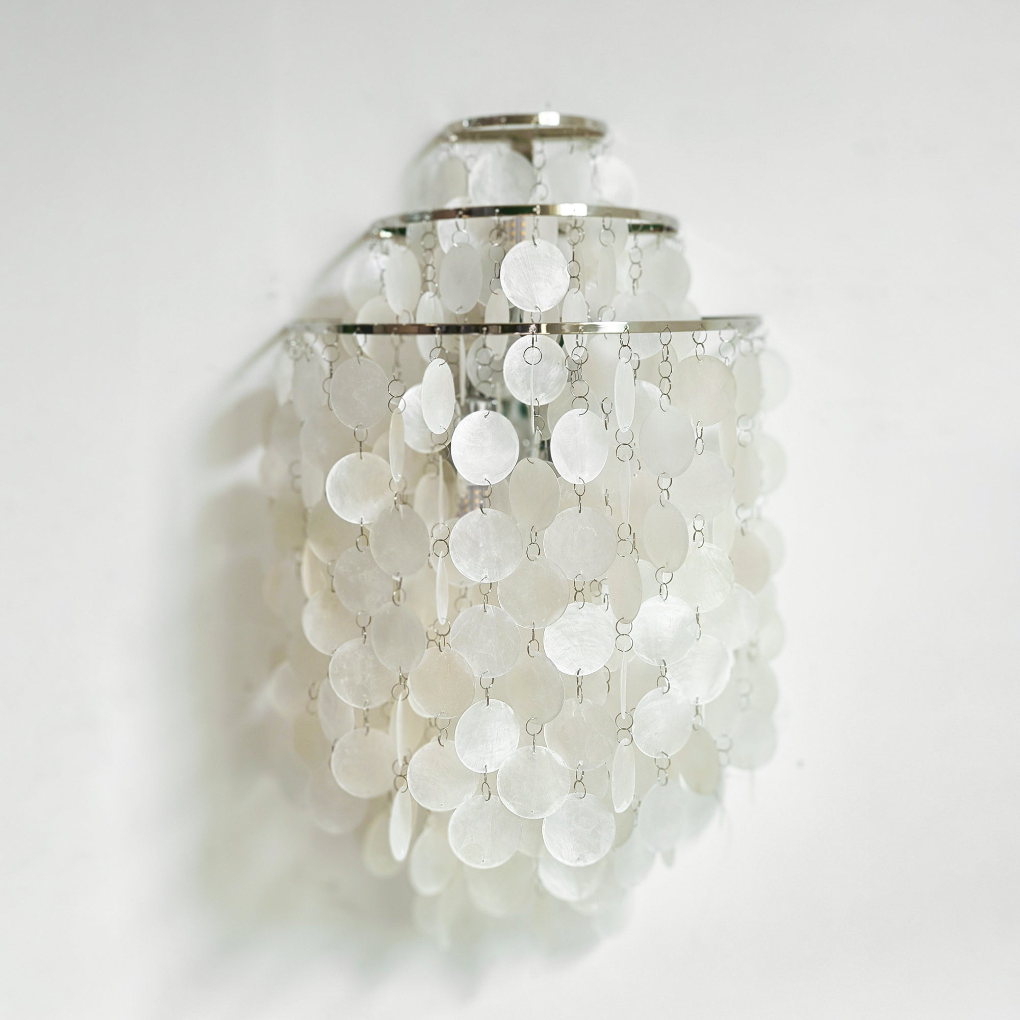 Modern Cascading White Shell Wall Light Fixture Chrome Metal Sconce for Indoor Decor
