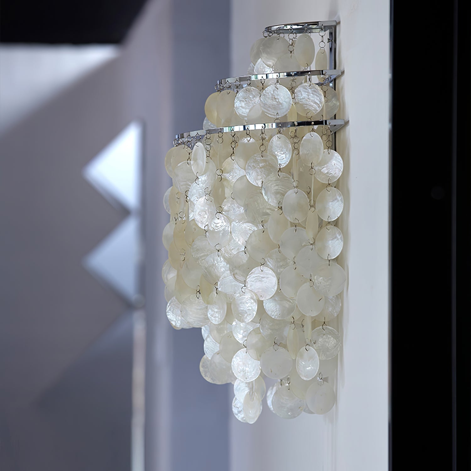 Modern Cascading White Shell Wall Light Fixture Chrome Metal Sconce for Indoor Decor
