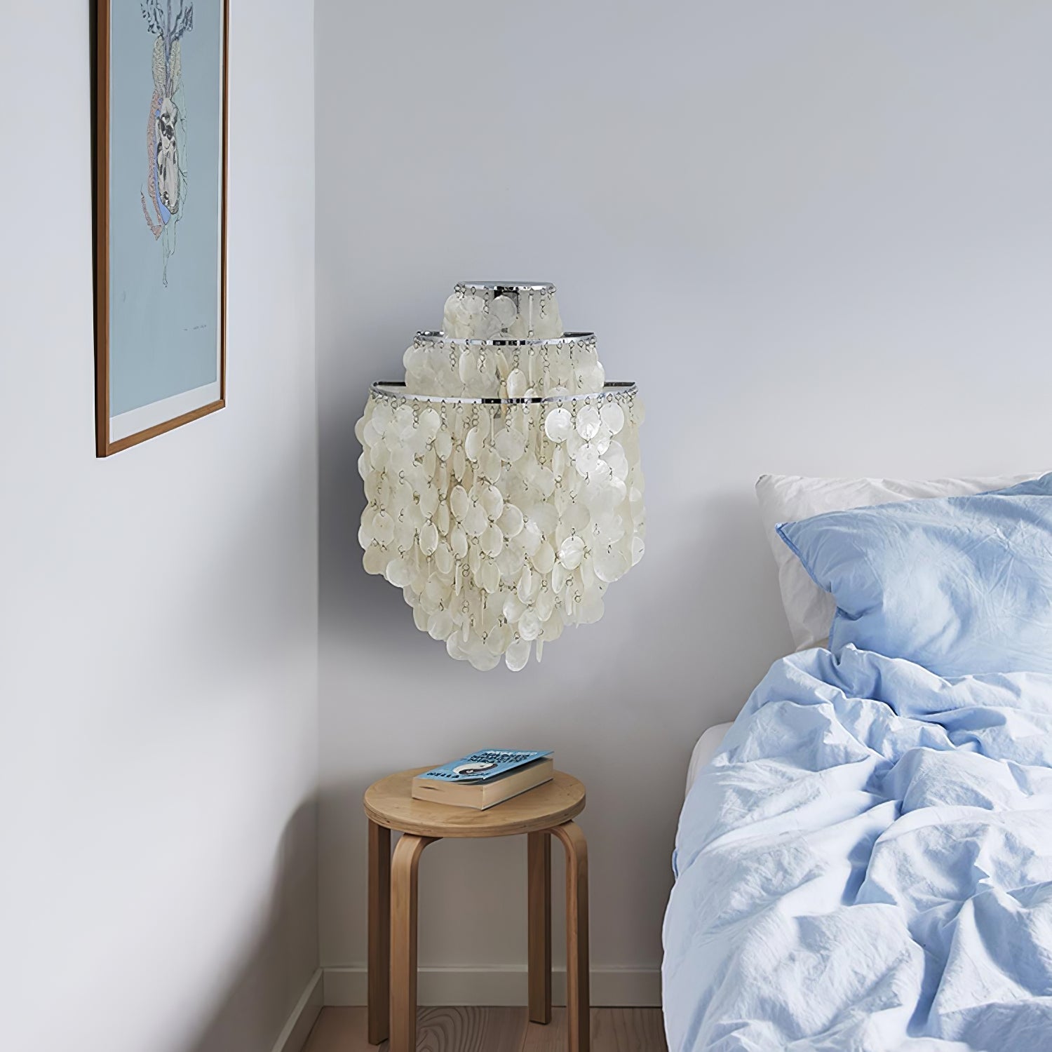 Modern Cascading White Shell Wall Light Fixture Chrome Metal Sconce for Indoor Decor