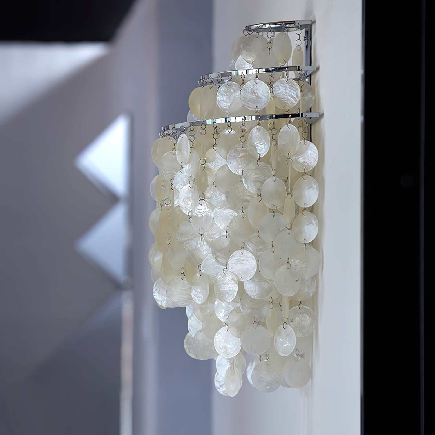 Modern Cascading White Shell Wall Light Fixture Chrome Metal Sconce for Indoor Decor