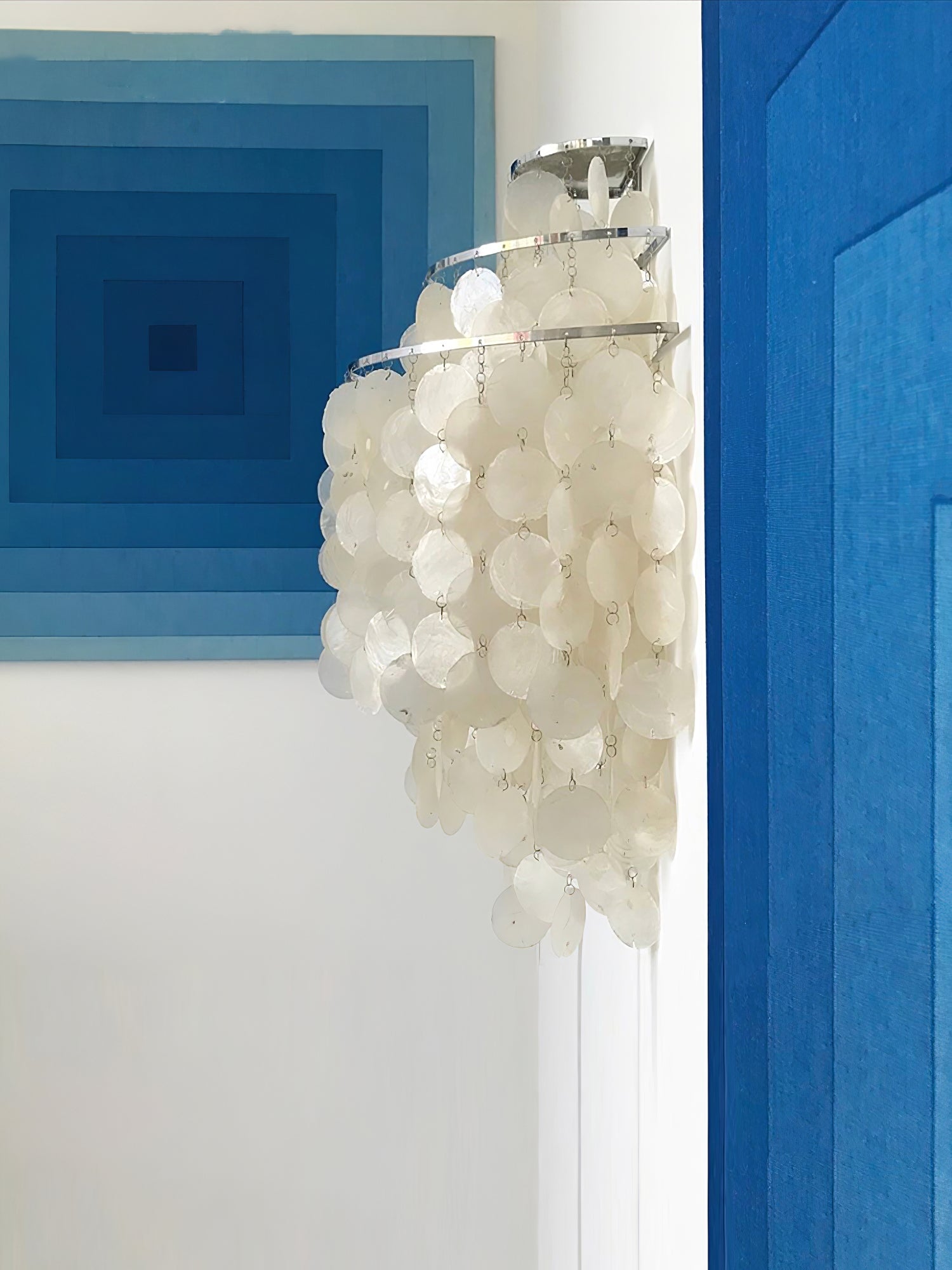 Modern Cascading White Shell Wall Light Fixture Chrome Metal Sconce for Indoor Decor