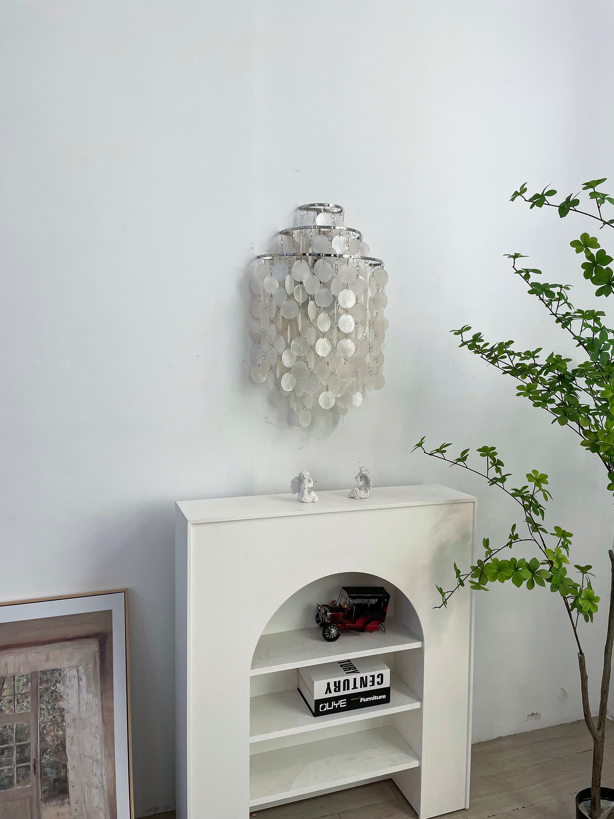 Modern Cascading White Shell Wall Light Fixture Chrome Metal Sconce for Indoor Decor