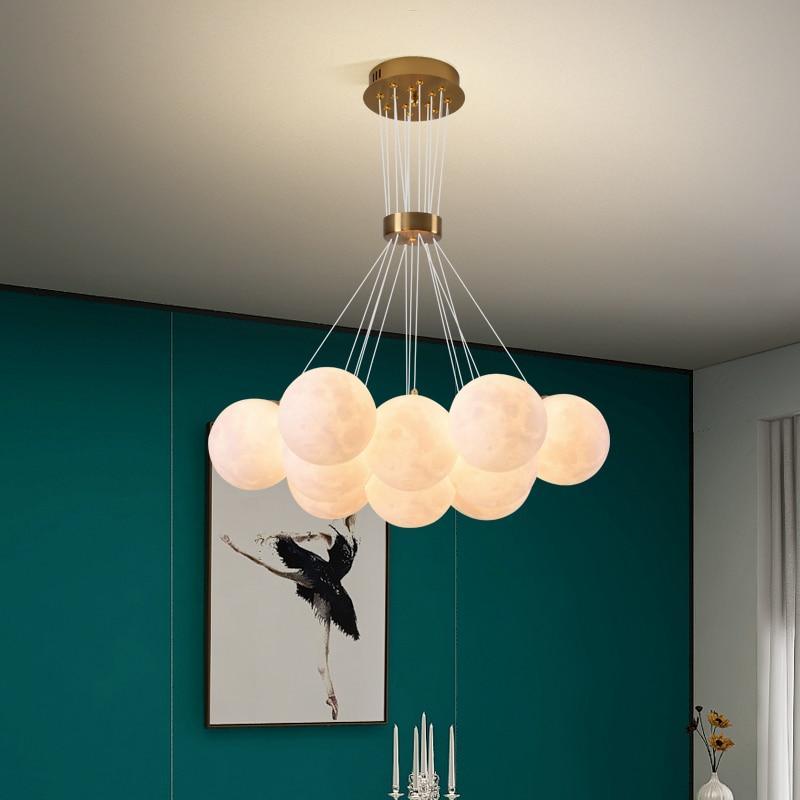 Modern Celestial Glass Sphere Chandelier Lunar Inspired Droplight for Dining Area