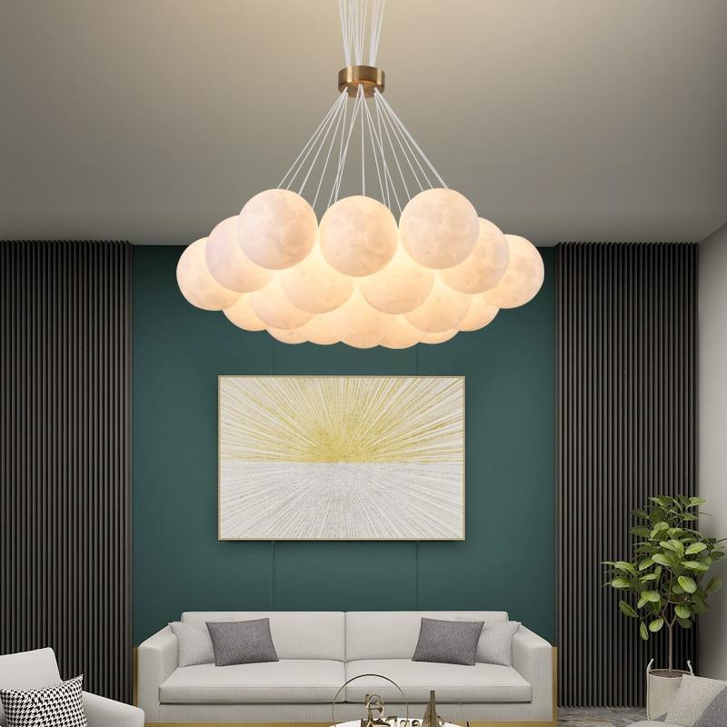 Modern Celestial Glass Sphere Chandelier Lunar Inspired Droplight for Dining Area