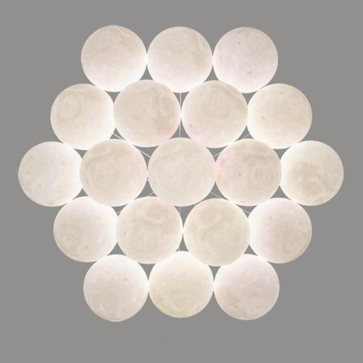 Modern Celestial Glass Sphere Chandelier Lunar Inspired Droplight for Dining Area