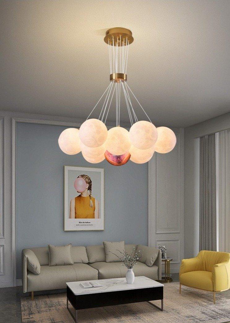 Modern Celestial Glass Sphere Chandelier Lunar Inspired Droplight for Dining Area