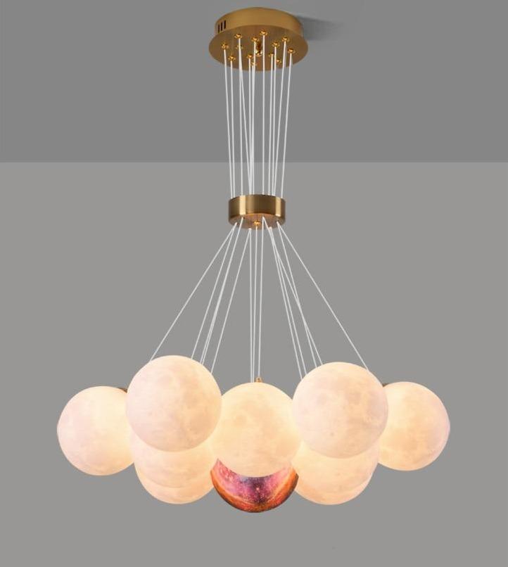 Modern Celestial Glass Sphere Chandelier Lunar Inspired Droplight for Dining Area