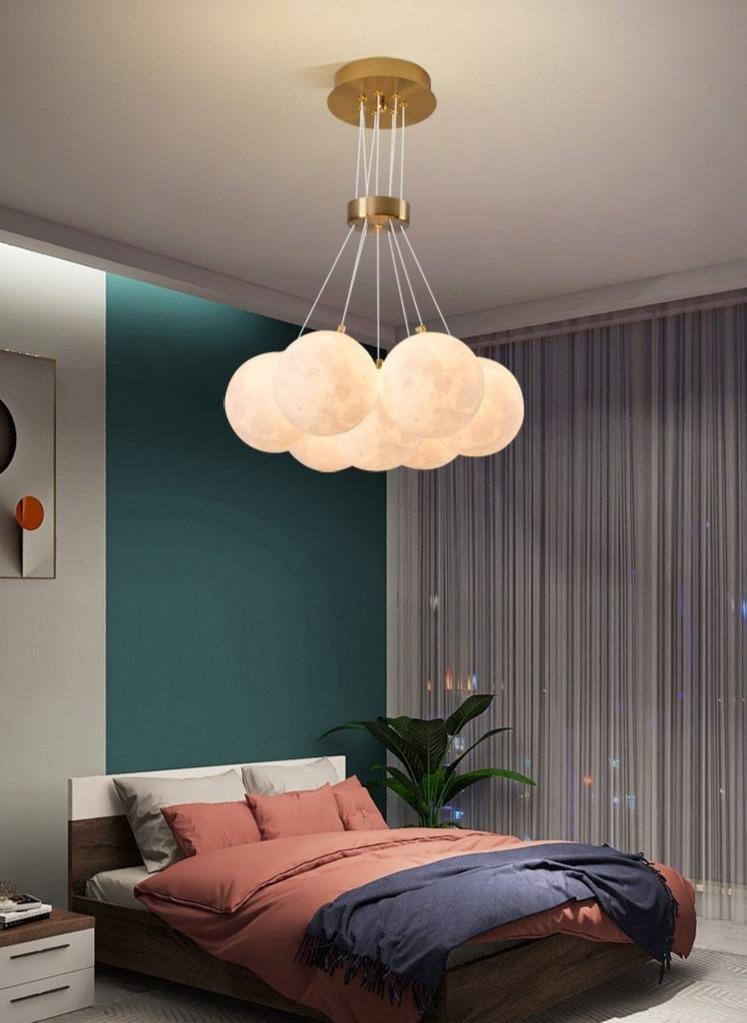 Modern Celestial Glass Sphere Chandelier Lunar Inspired Droplight for Dining Area