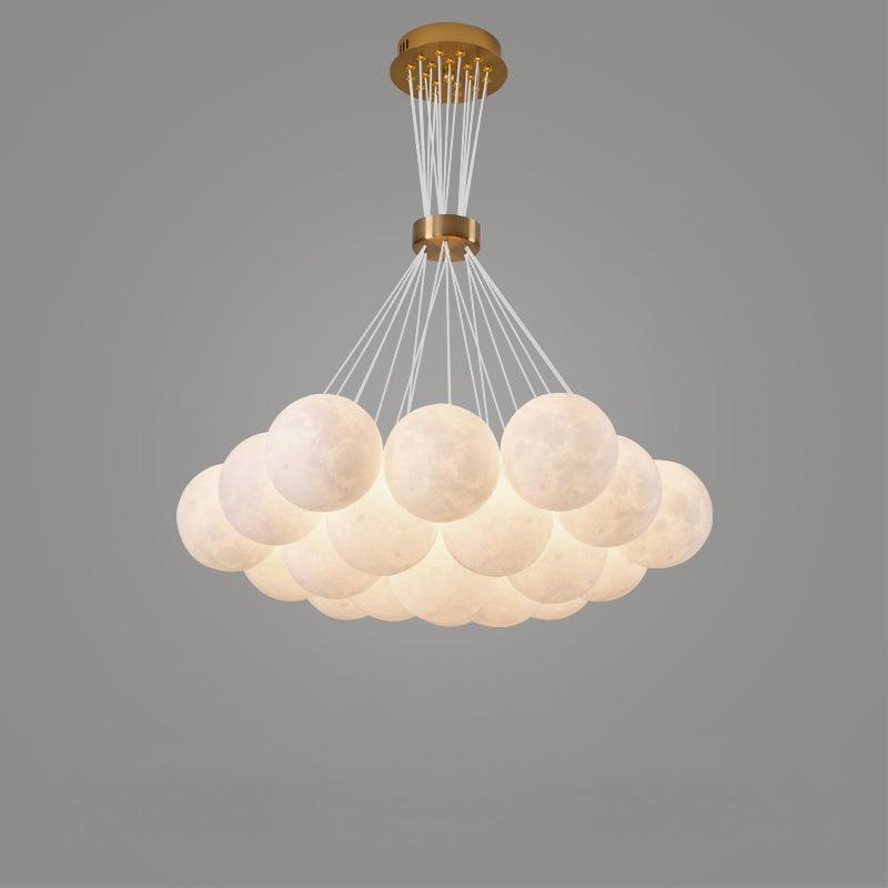Modern Celestial Glass Sphere Chandelier Lunar Inspired Droplight for Dining Area