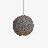 Modern Celestial Sphere Pendant Light with Grey Earth Texture and Porous Planet Design
