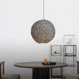 Modern Celestial Sphere Pendant Light with Grey Earth Texture and Porous Planet Design