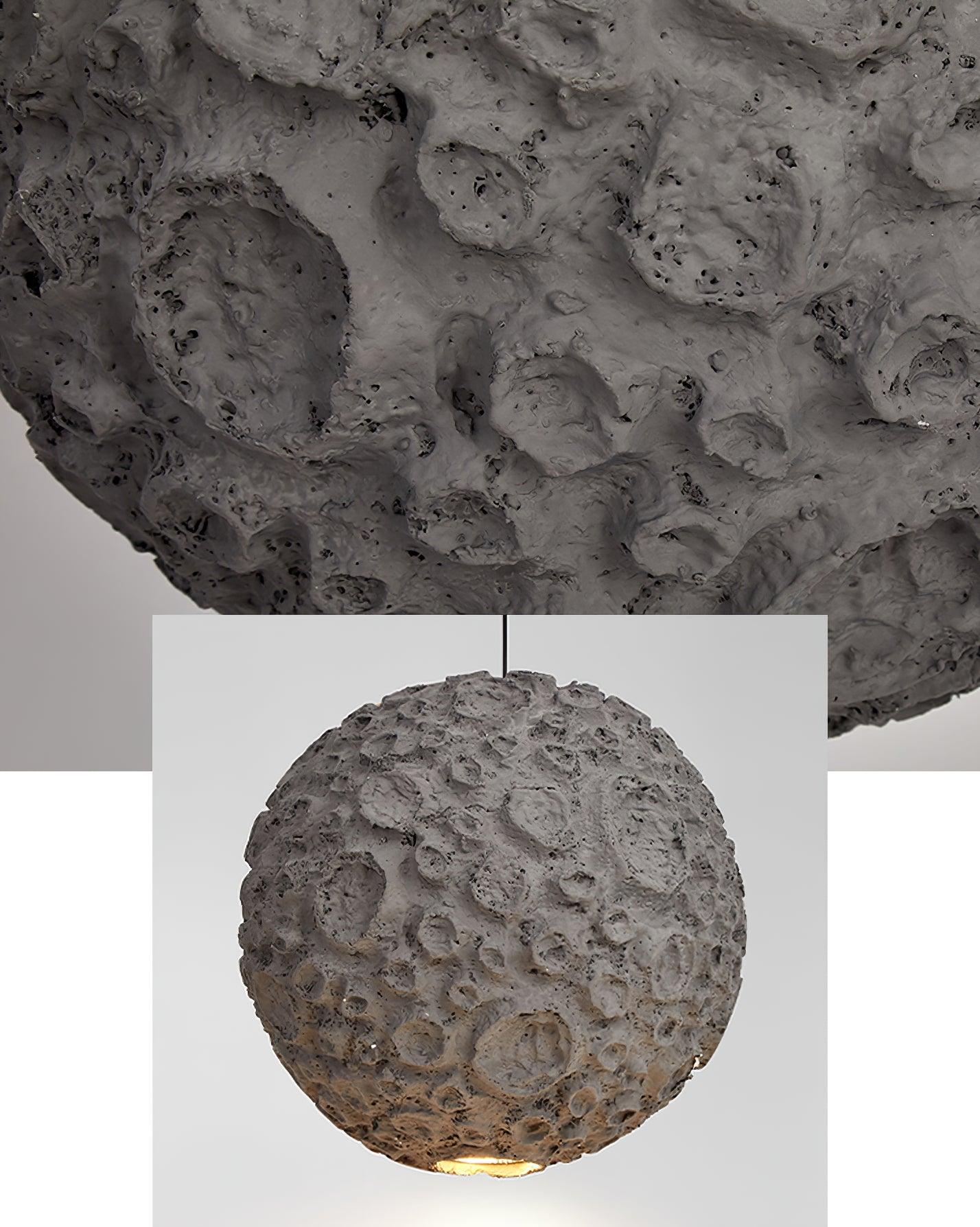 Modern Celestial Sphere Pendant Light with Grey Earth Texture and Porous Planet Design