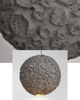 Modern Celestial Sphere Pendant Light with Grey Earth Texture and Porous Planet Design