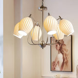 Modern Ceramic Flower Petal Ceiling Light 4 Light Warm White Chandelier for Living Room