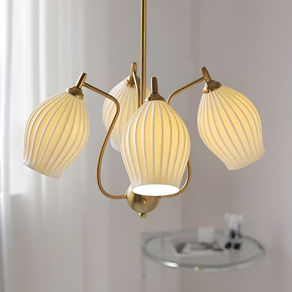 Modern Ceramic Flower Petal Ceiling Light 4 Light Warm White Chandelier for Living Room