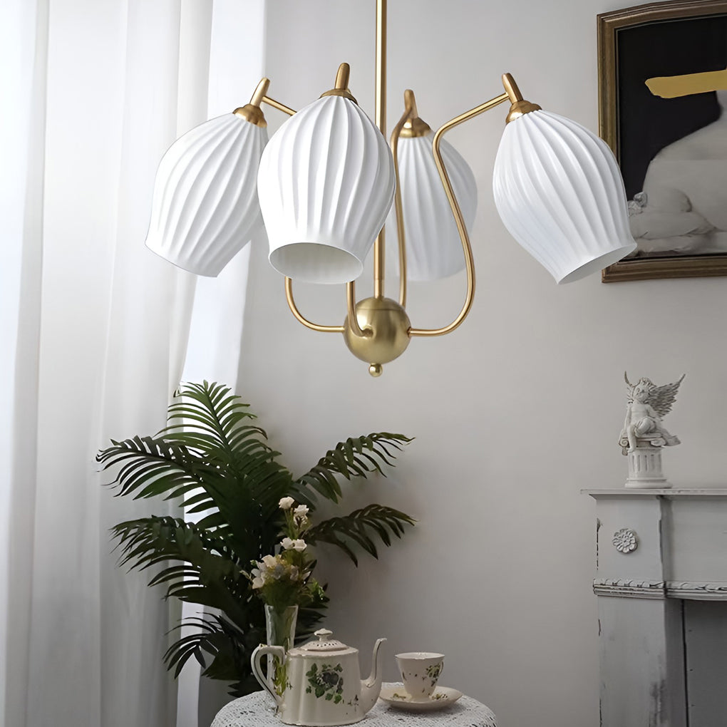 Modern Ceramic Flower Petal Ceiling Light 4 Light Warm White Chandelier for Living Room