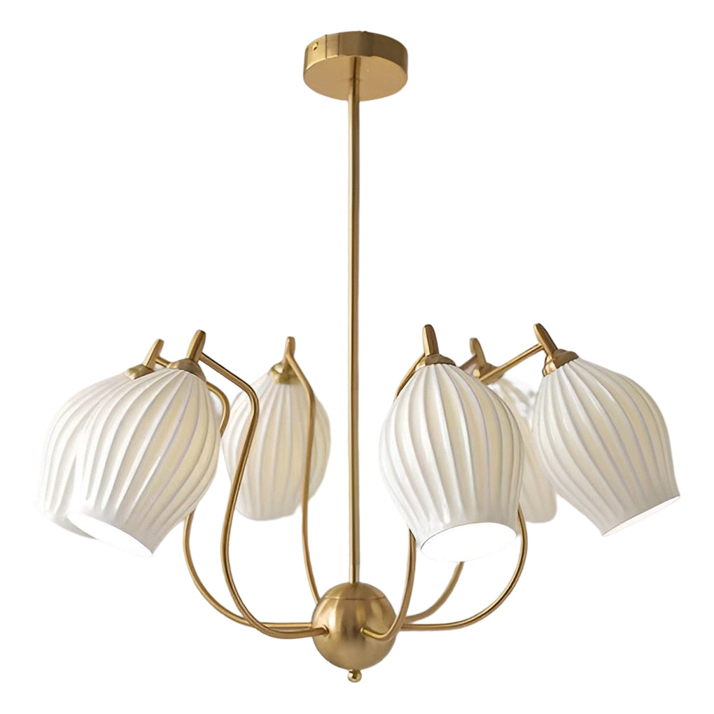 Modern Ceramic Flower Petal Ceiling Light 4 Light Warm White Chandelier for Living Room